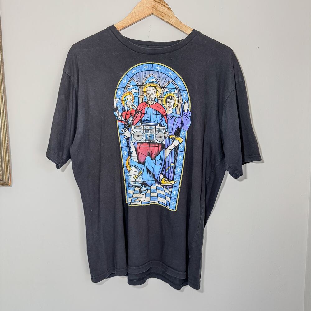 Threadless SFRSTR By Aaron Hogg Stained Glass Graphic Faded Black T-Shirt M